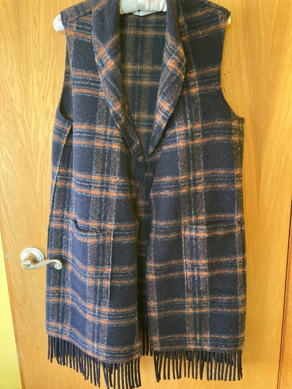 Wool mix fringed vest OS